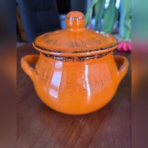 Vintage Orange Ceramic Soup Pot